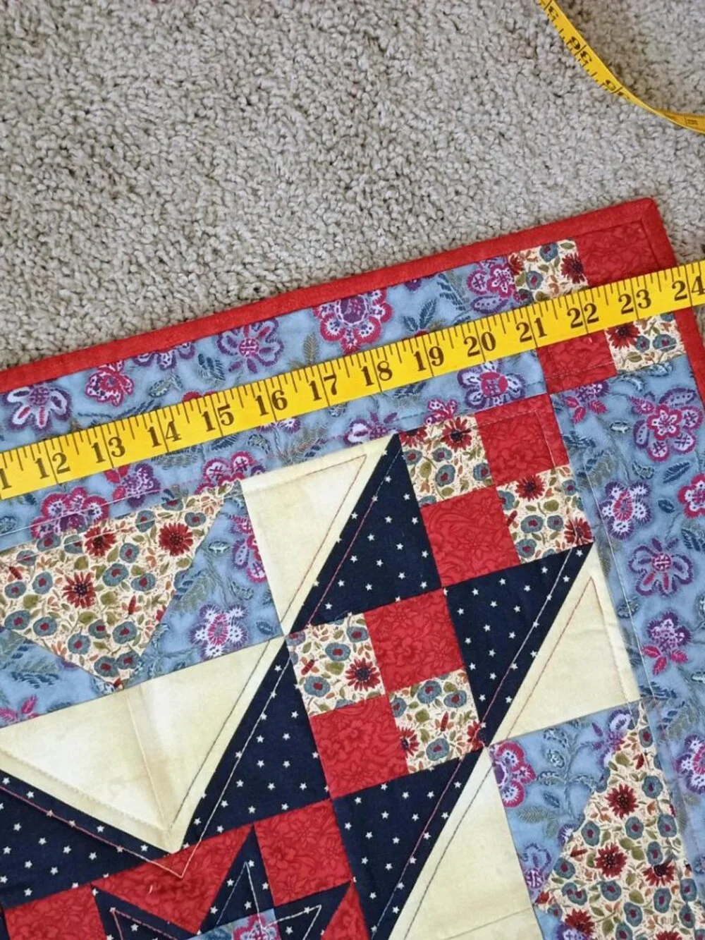 ❤️RED BLUE TAN GOLD QUILT STAR WALLHANGINGS (SET OF 2) AMERICANA PATRIOTIC